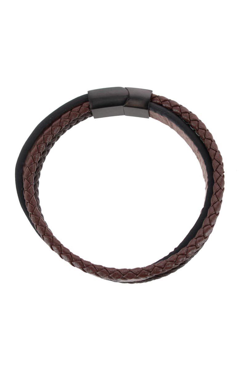 Trafalgar Heritage Oak Tree Leather Tri-Stranded Leather Bracelet, Alternate, color, Brown
