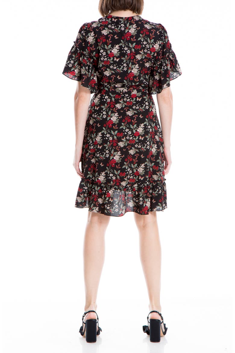 Floral Print Wrap Ruffle Dress, Alternate, color, BLKWNFFB