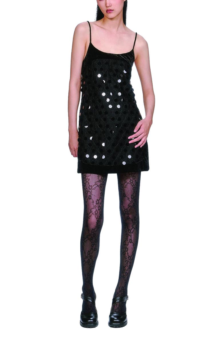 Anna Sui Mesh Pailettes Mini Dress, Main, color, Black