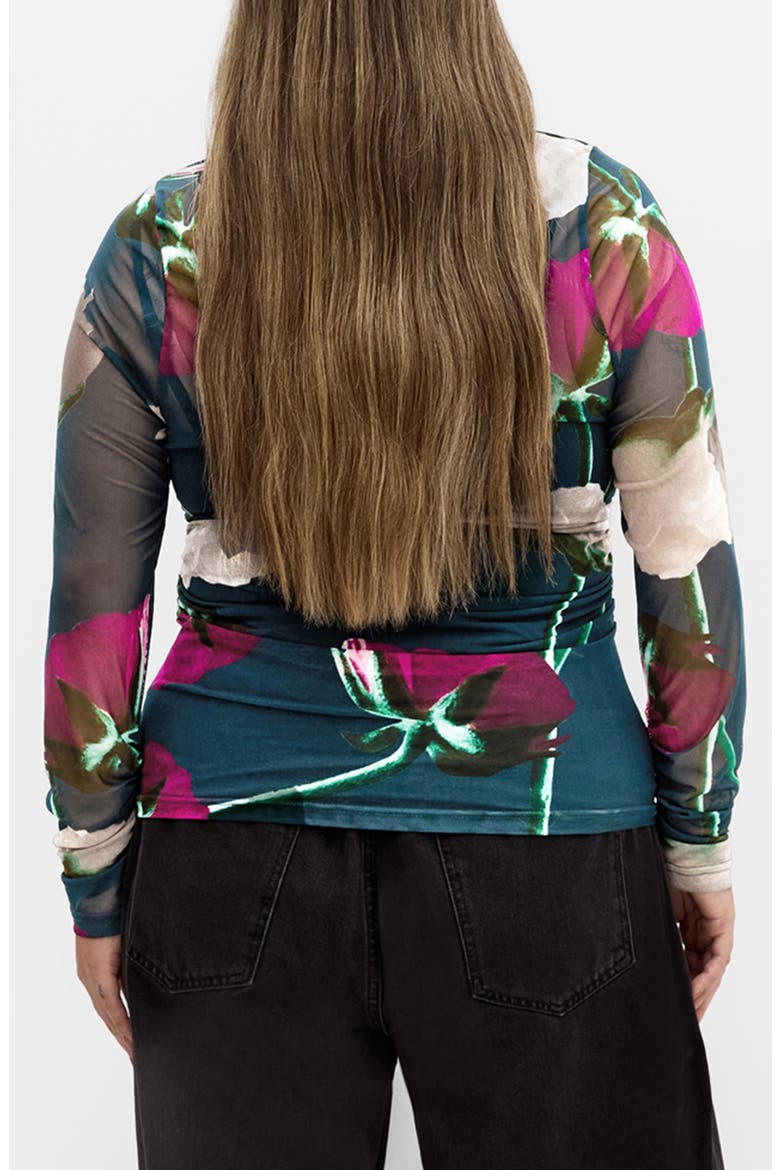 Lauryn Floral Sheer Mesh Top, Alternate, color, EMERALD STEM