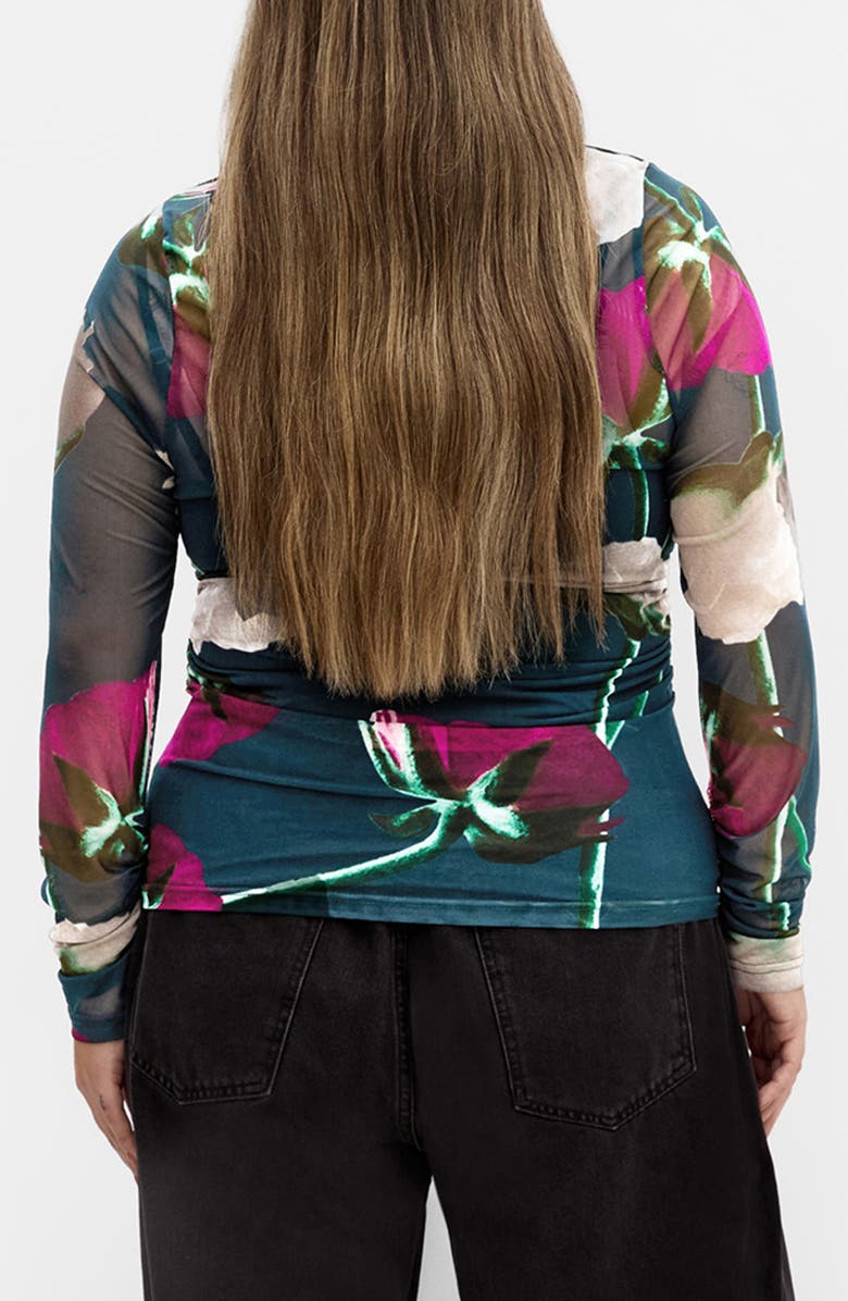 City Chic Lauryn Floral Sheer Mesh Top, Alternate, color, Emerald Stem