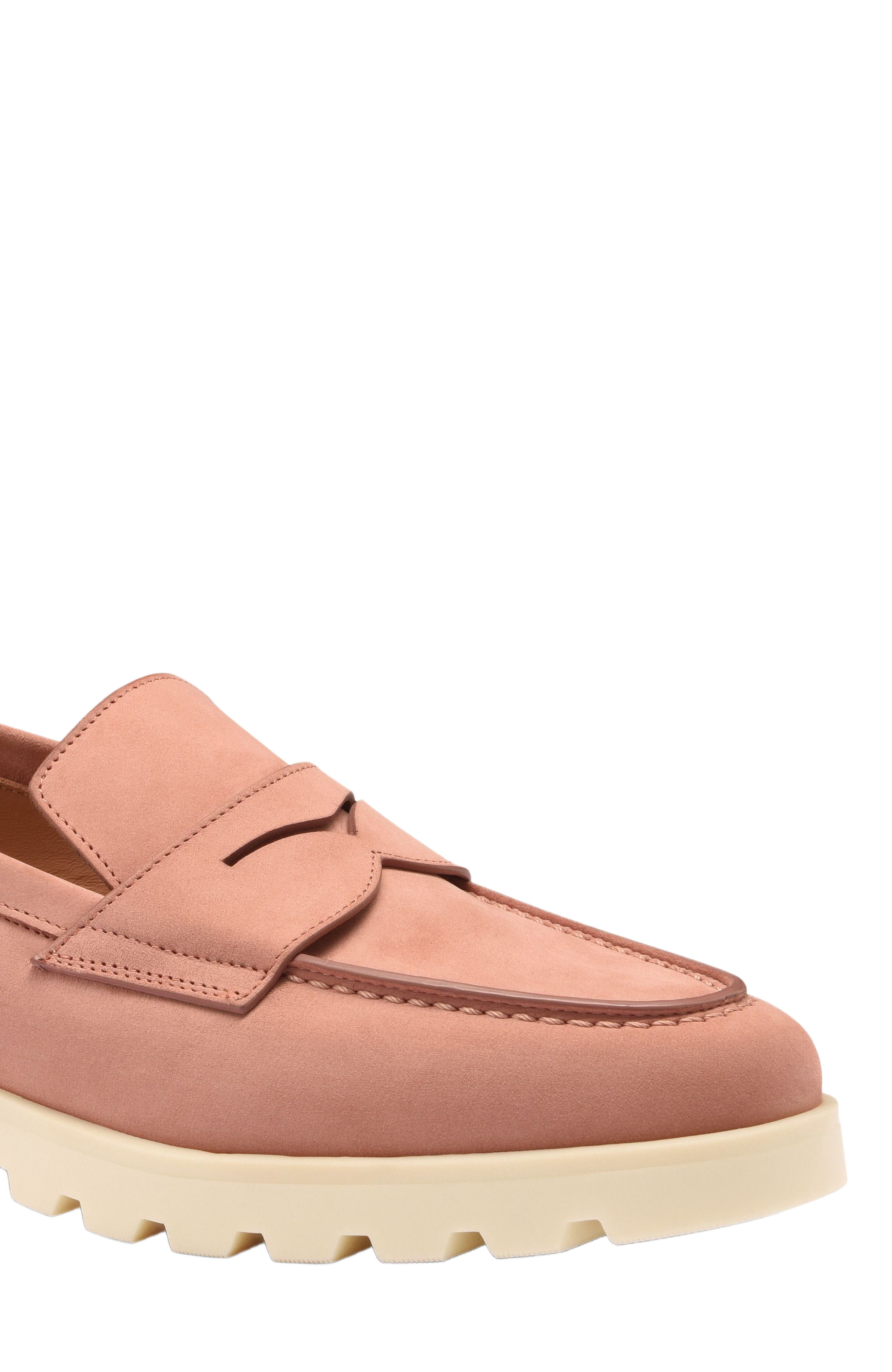 Santoni Women's nubuck penny loafer, Alternate, color, Pink