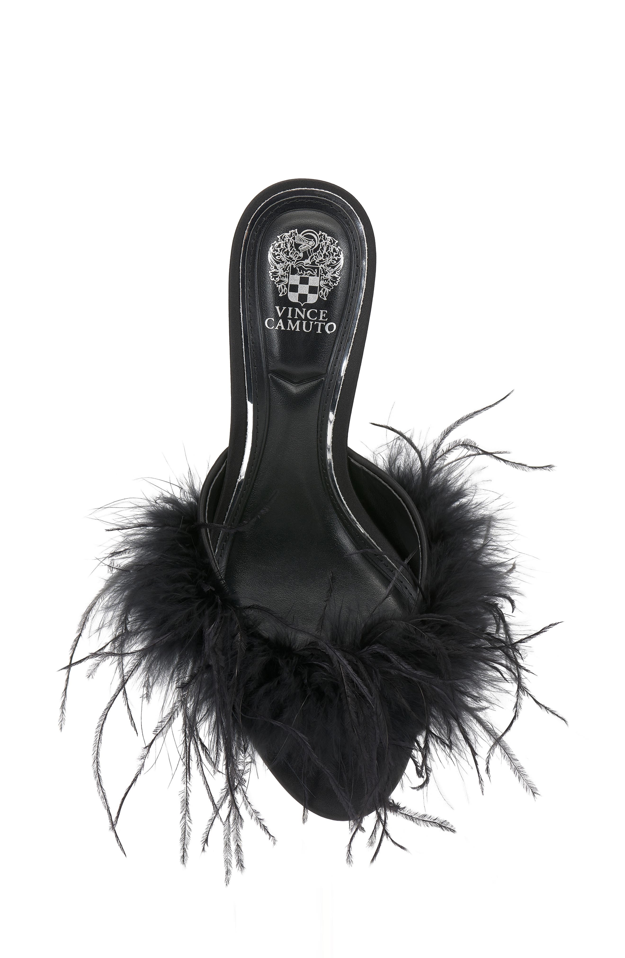 Vince Camuto Paelly Faux Feather Slide Sandal, Alternate, color, Black