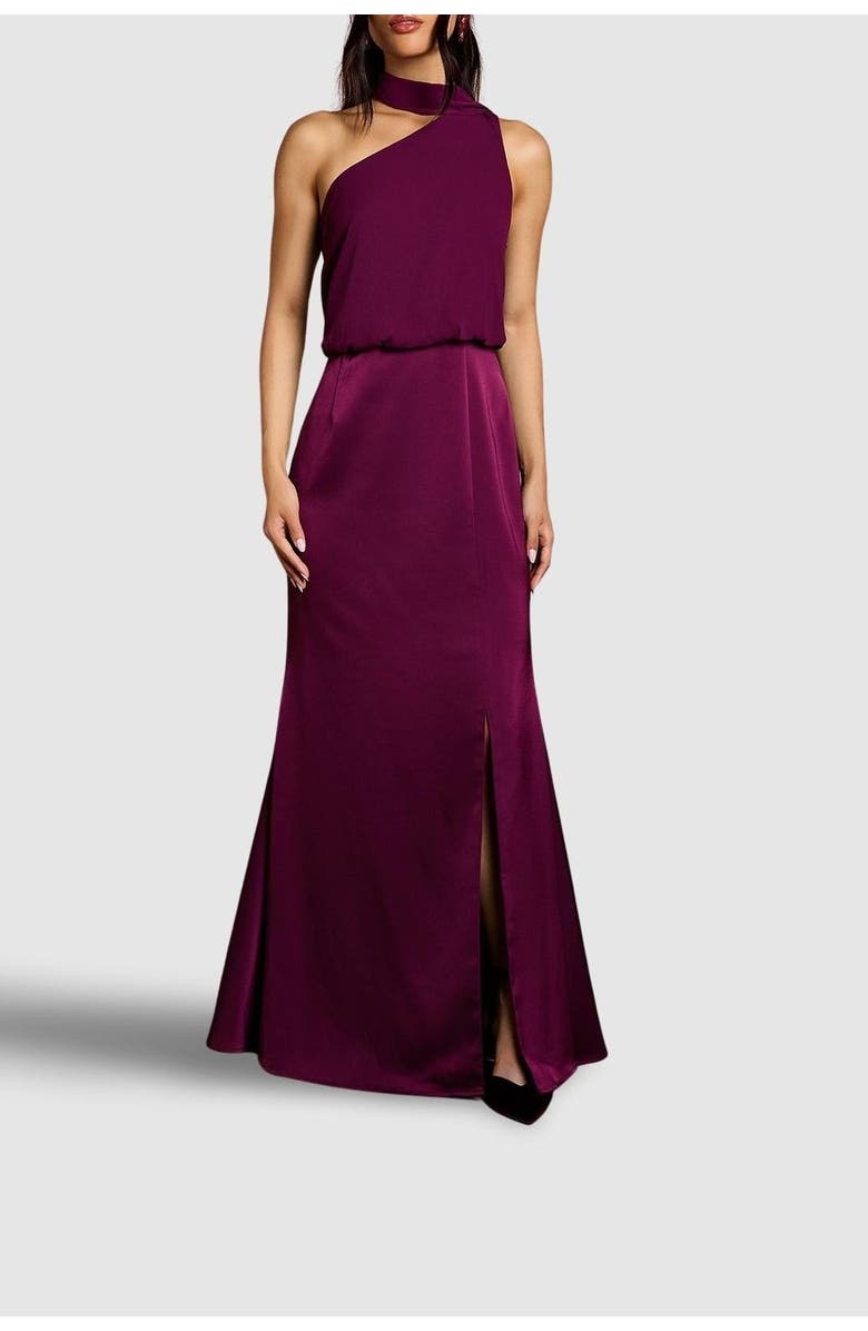 Coast One Shoulder Maxi Bridesmaid Dress, Alternate, color, Fig