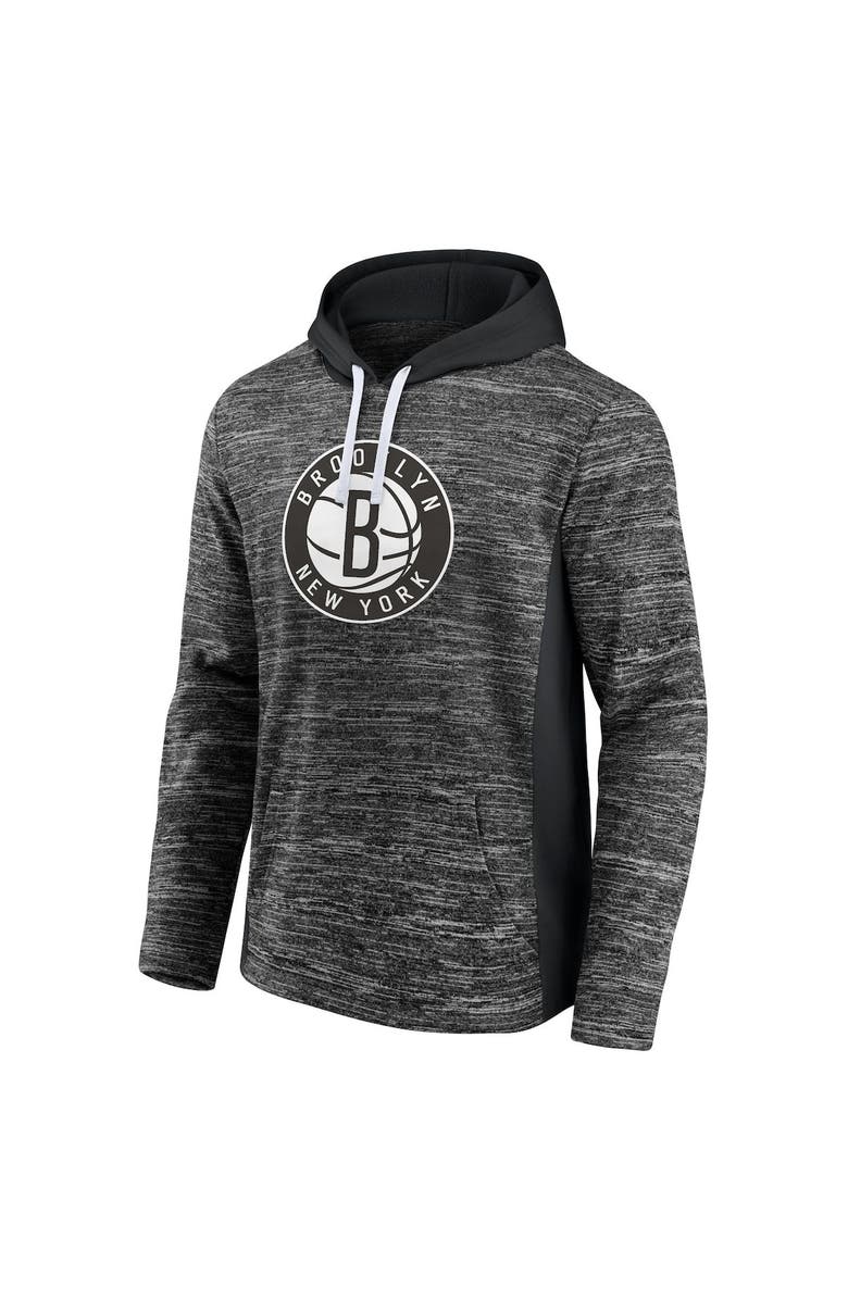FANATICS Men's Fanatics Branded Heathered Charcoal/Black Brooklyn Nets Instant Replay Colorblocked Pullover Hoodie, Alternate, color, 