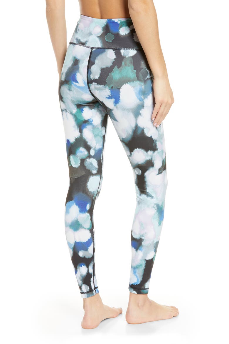 Live In High Waist Ankle Performance Leggings, Alternate, color, BLACK- TEAL COLOR BURSTS