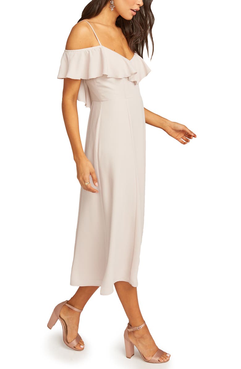Show Me Your Mumu Camilla Ruffle Neck Midi Dress, Alternate, color,