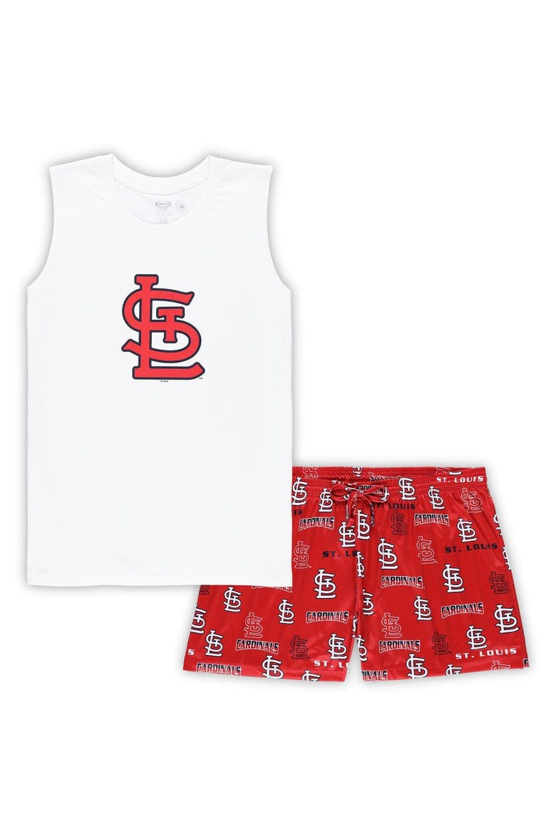 Women's Concepts Sport White/Red St. Louis Cardinals Plus Size Tank Top & Shorts Sleep Set, Main, color, White