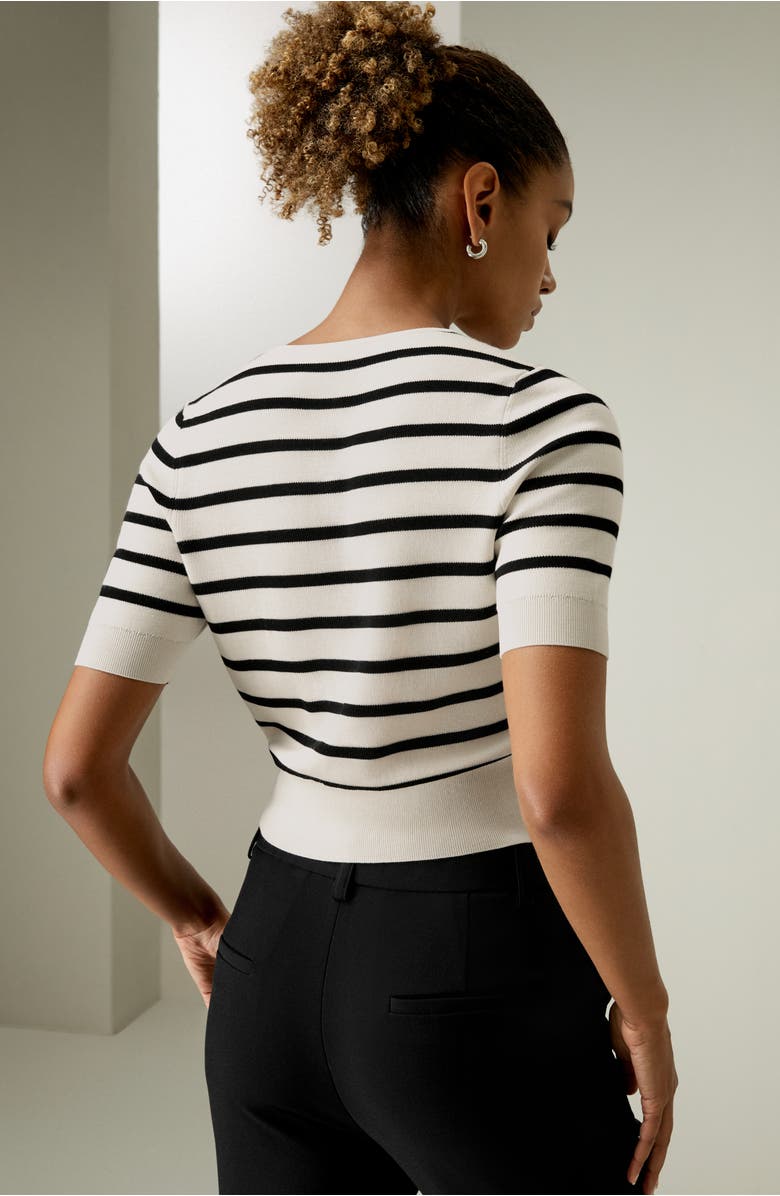Lilysilk Silk Striped Cropped Knit Top, Alternate, color, White With Black Stripes