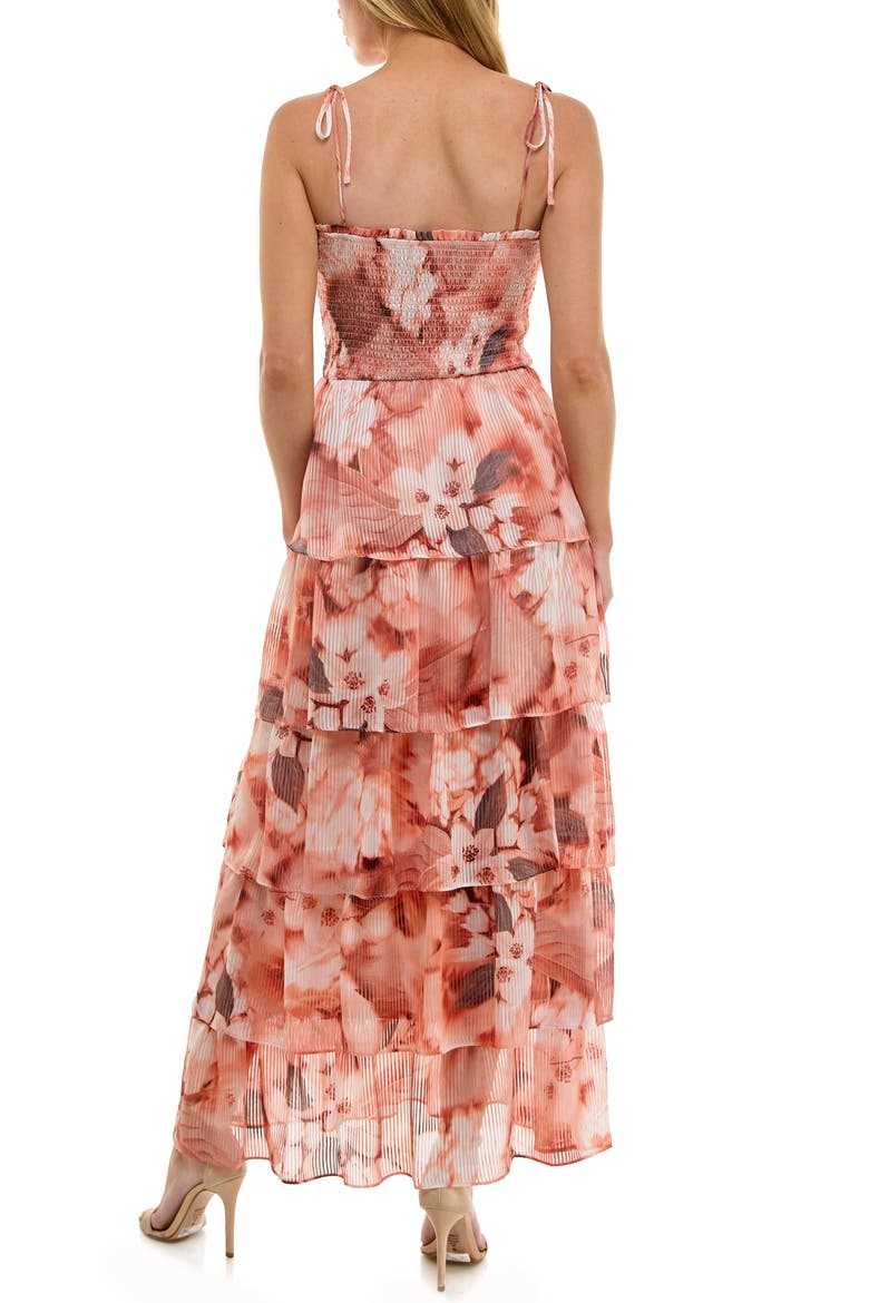 Floral Smocked Tie Strap Maxi Cocktail Dress, Alternate, color, GREY/ PEACH