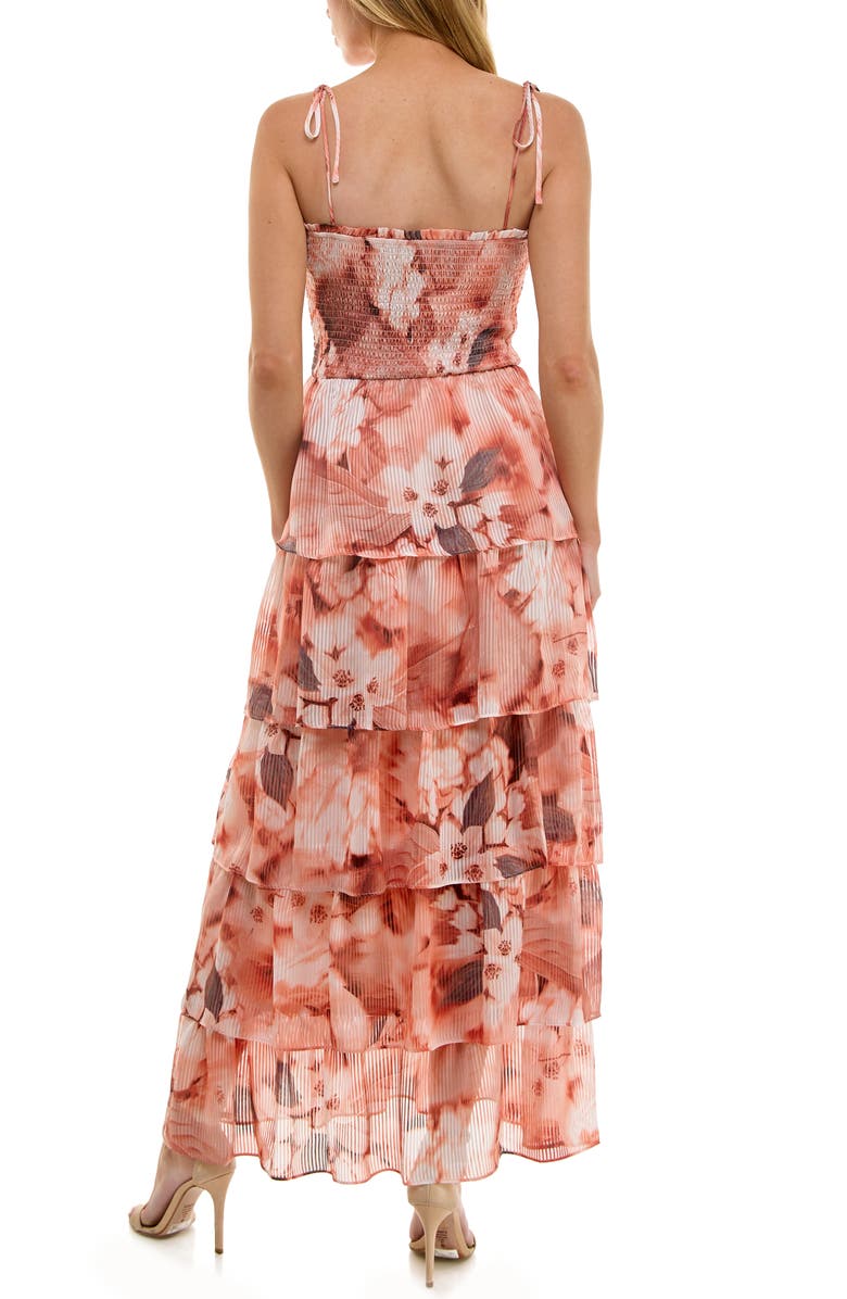 Socialite Floral Smocked Tie Strap Maxi Cocktail Dress, Alternate, color, Grey/ Peach