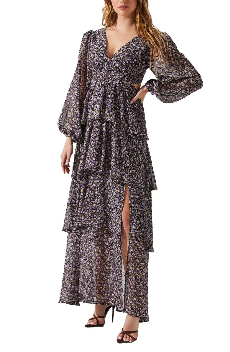 ASTR the Label Anora Floral Long Sleeve Dress, Alternate, color, Purple Ditsy