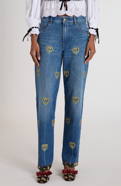 Valentino Garavani Heart Embroidered Denim Jeans In Blue