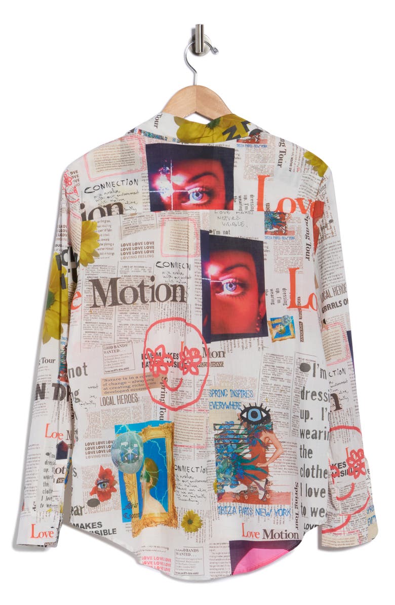 Desigual Newsprint Button-Up Shirt, Alternate, color, White