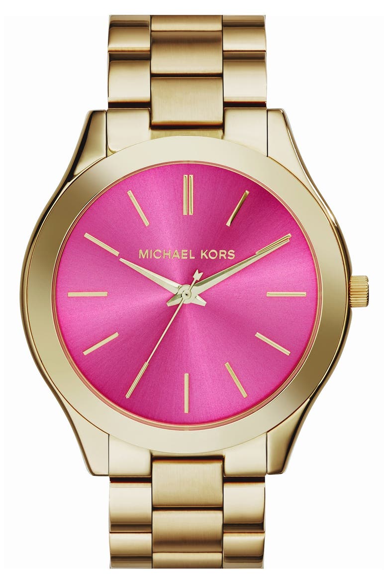 'Slim Runway' Bracelet Watch, 42mm, Main, color, GOLD/ PINK