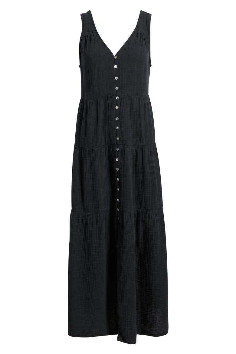 Corrine Texture Sleeveless Tiered Organic Cotton Maxi Dress, Alternate, color, BLACK
