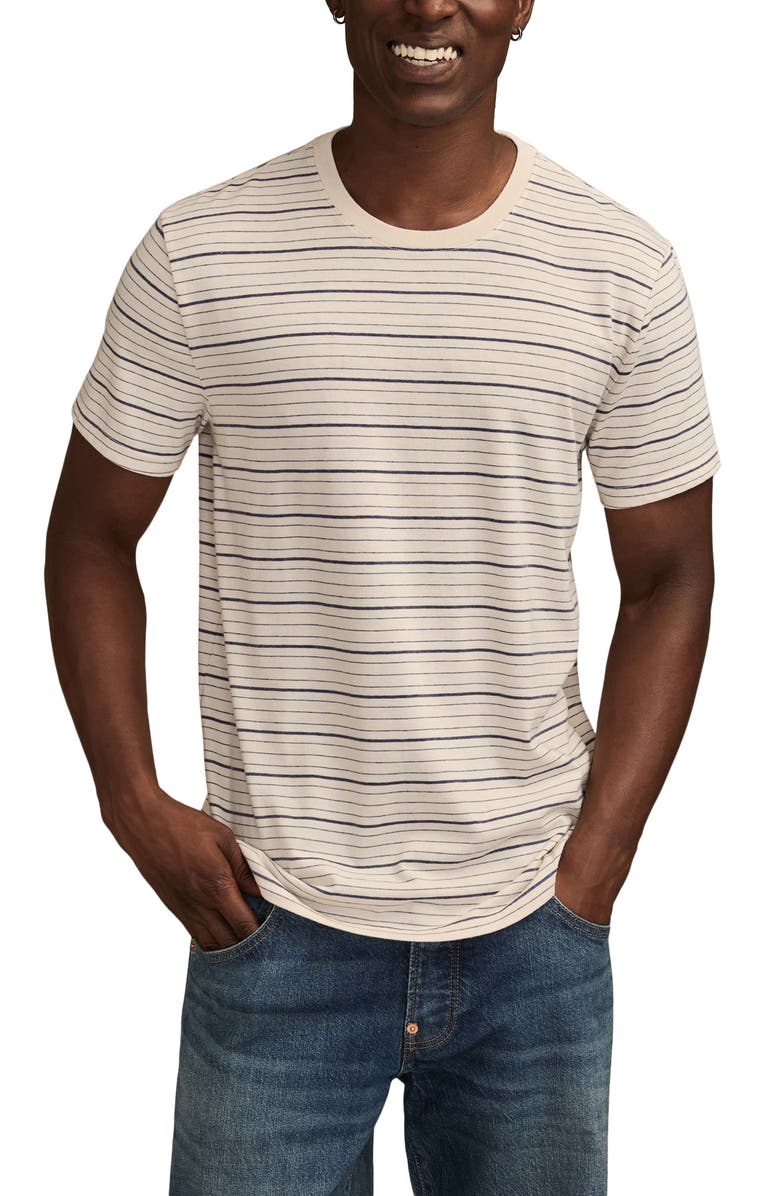 Lucky Brand Stripe Crewneck T-Shirt, Main, color, White
