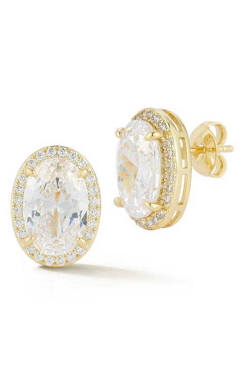 Oval Cubic Zirconia Halo Stud Earrings