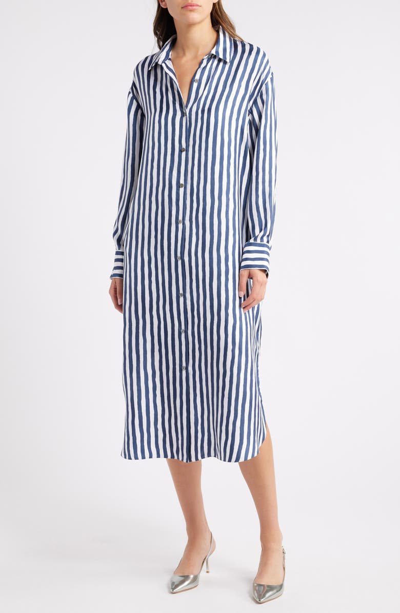 Theory Painter Stripe Long Sleeve Silk Maxi Dress, Main, color, 