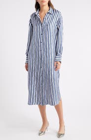 Theory Painter Stripe Long Sleeve Silk Maxi Dress