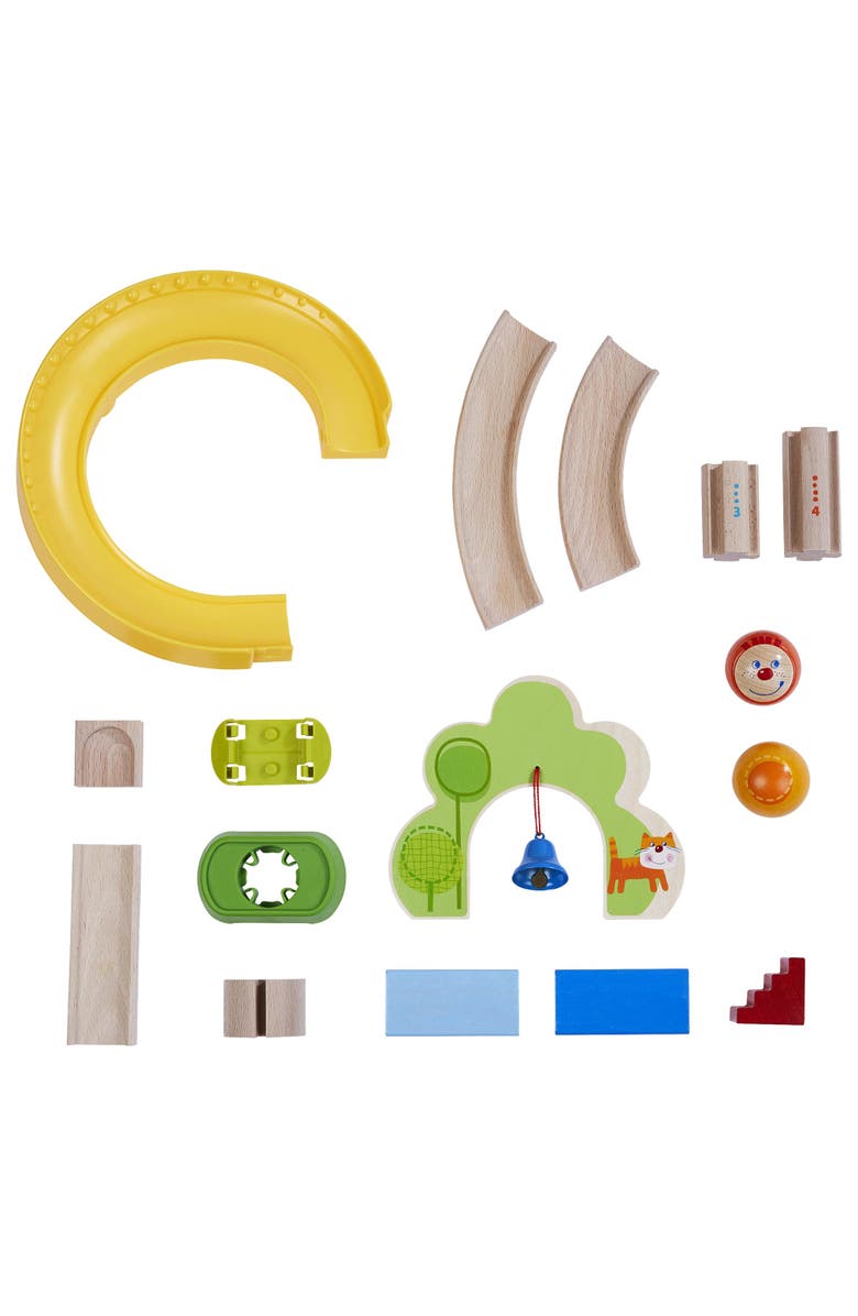 HABA Ball Run - Kullerbu Spiral Track, 26 Piece Wood & Plastic Marble Run Set with Wild Curves & Bell for Kids 2-8, STEM Toy Marble Maze Building Set, Alternate, color, Multi