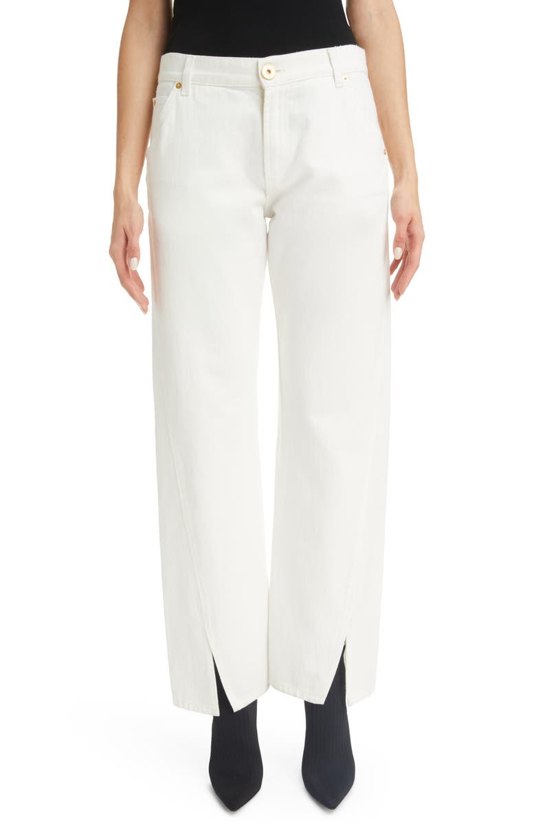 Balmain Slit Front Straight Leg Nonstretch Jeans, Main, color, 