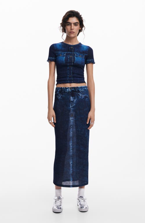 Desigual Trompe L'oeil Denim Midi Skirt In Blue