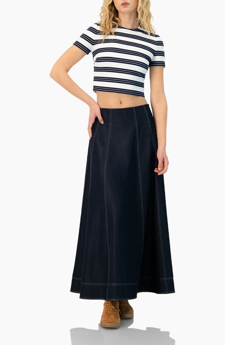 IVONNE Wide Denim Midi Skirt, Alternate, color, Navy Blue