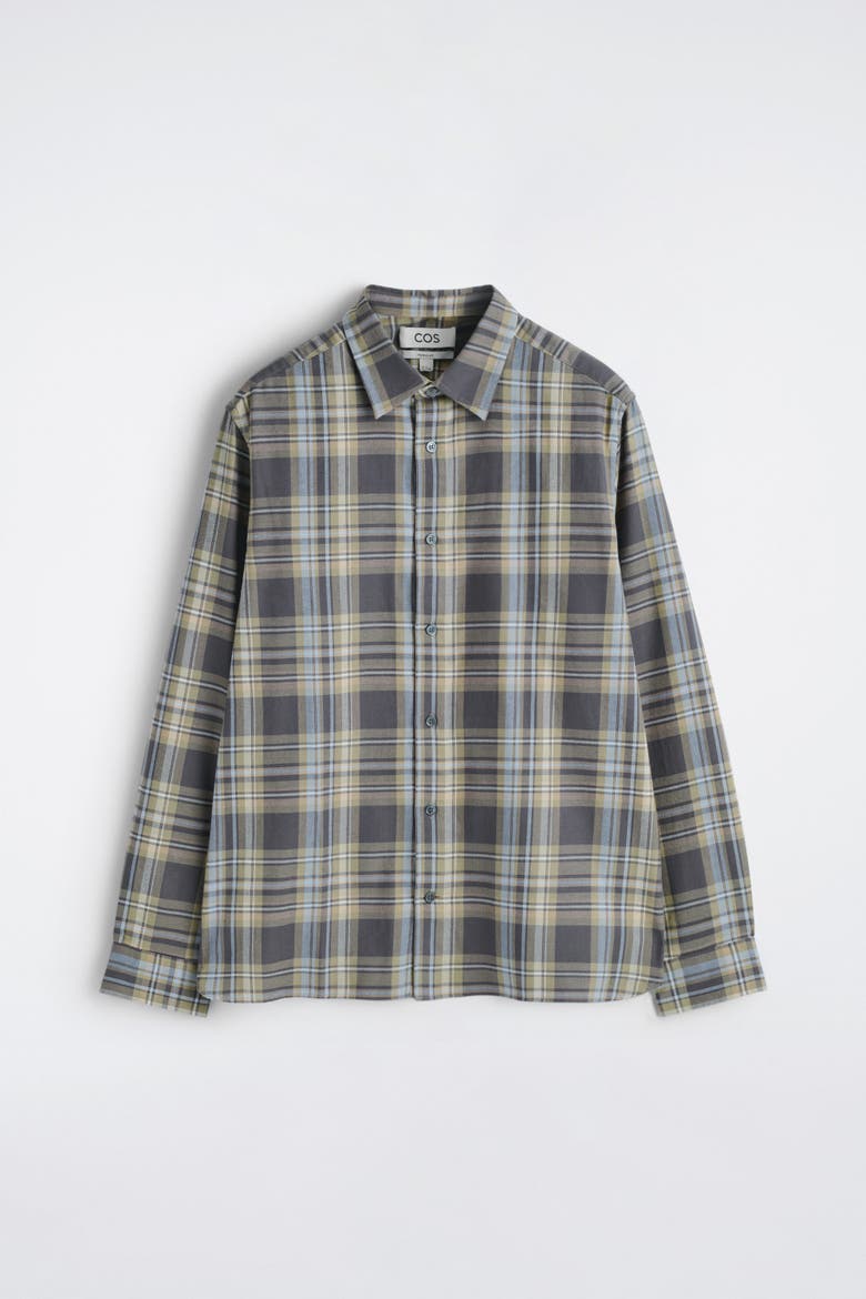 Checked Cotton-Twill Shirt, Alternate, color, GRAY / BROWN / CHECKED