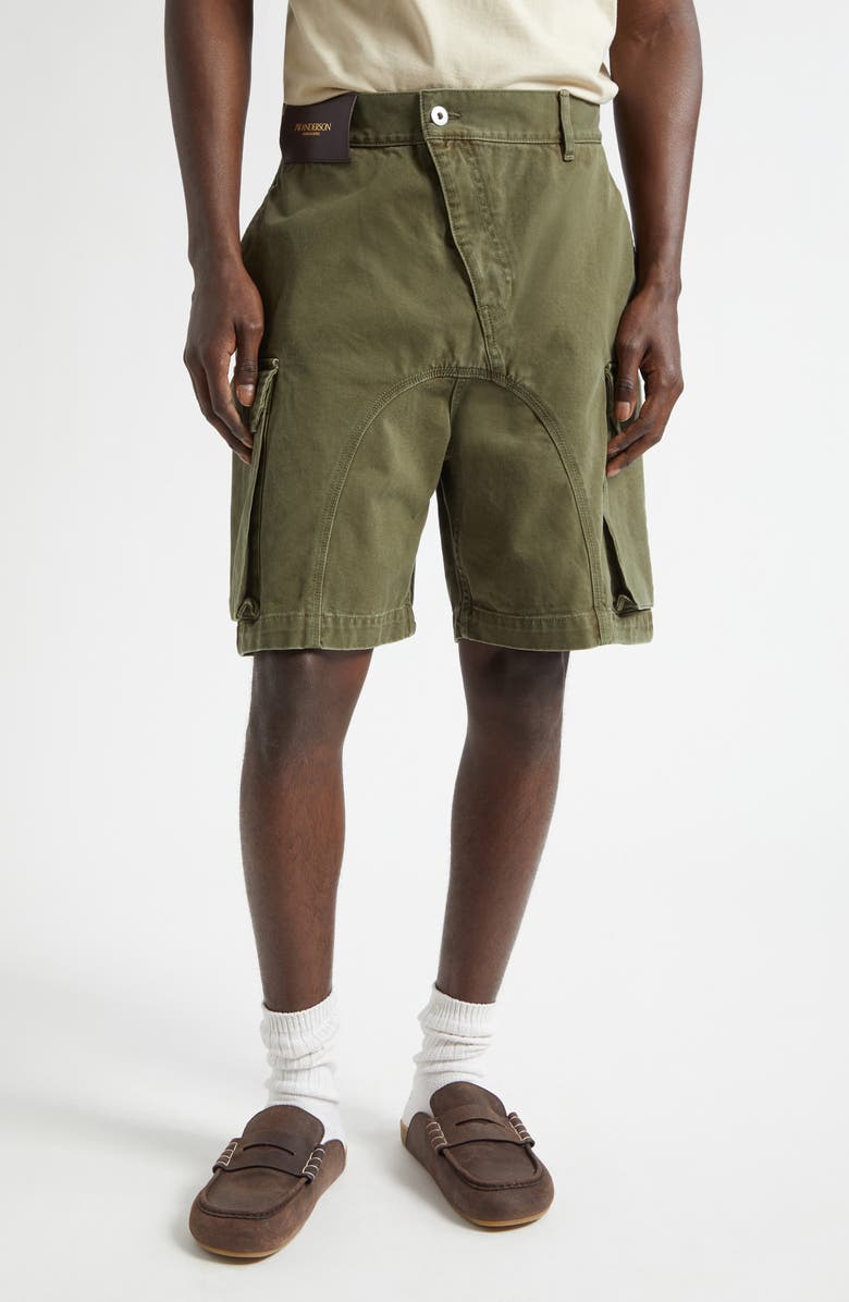 JW Anderson Twisted Cotton Cargo Shorts, Main, color, Khaki