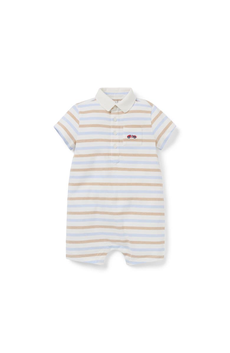 Janie and Jack Baby Striped Race Car Romper, Main, color, Ivory