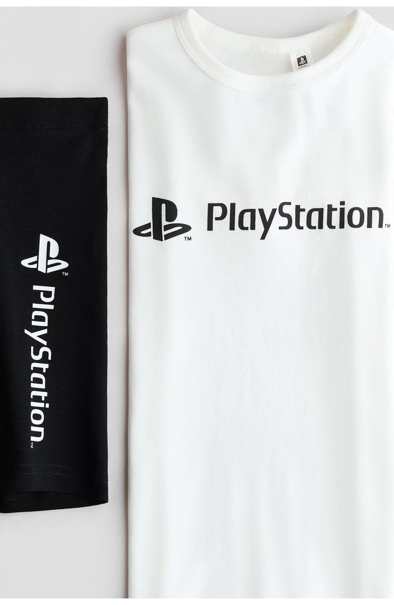 H&M Snug Fit Print-motif Cotton Pyjamas, Alternate, color, Black/Playstation