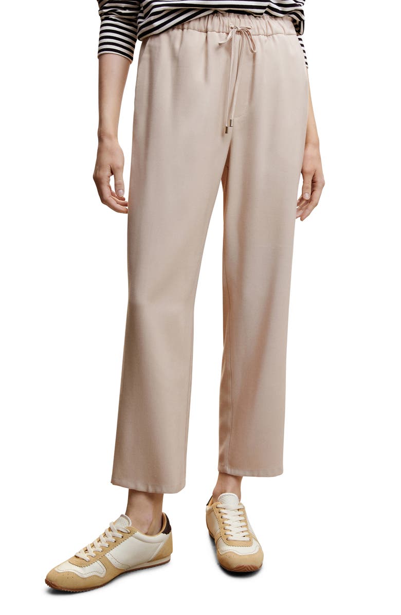 MANGO Drawstring Waist Flowy Pants, Main, color, Light Beige