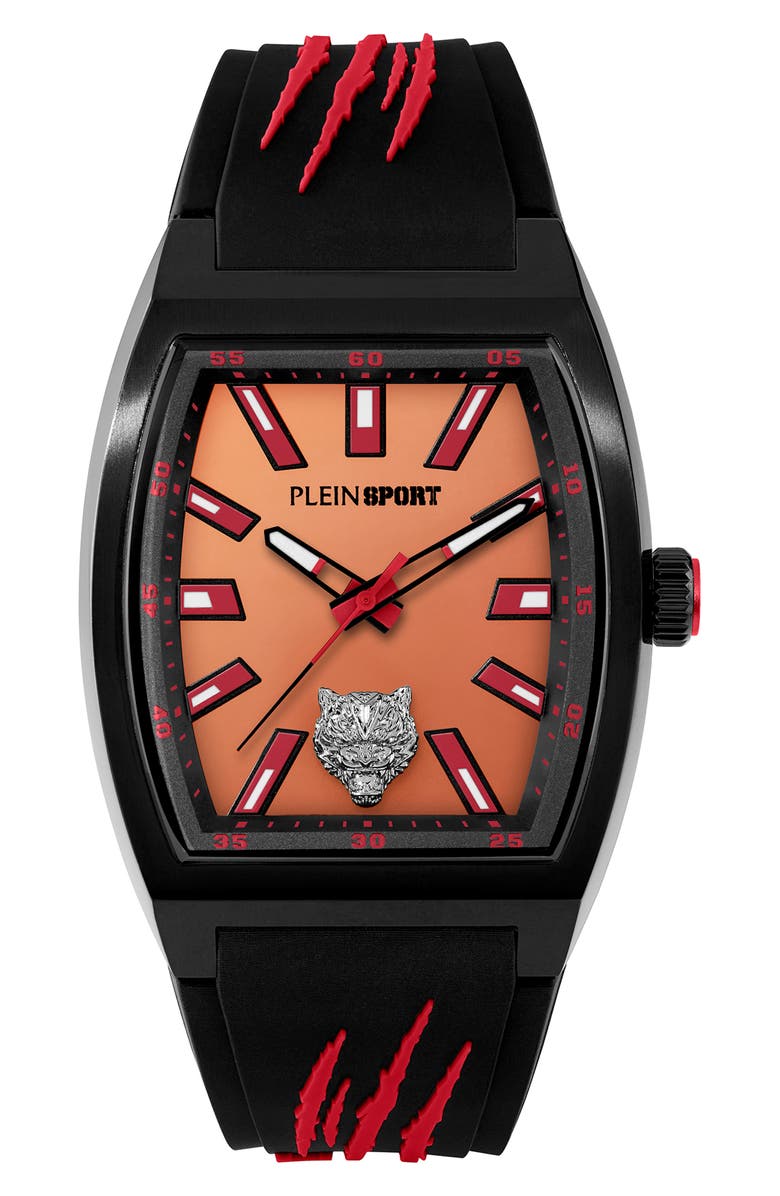 PLEIN SPORT Three-Hand Quartz Silicone Strap Watch, 40mm, Main, color, Black