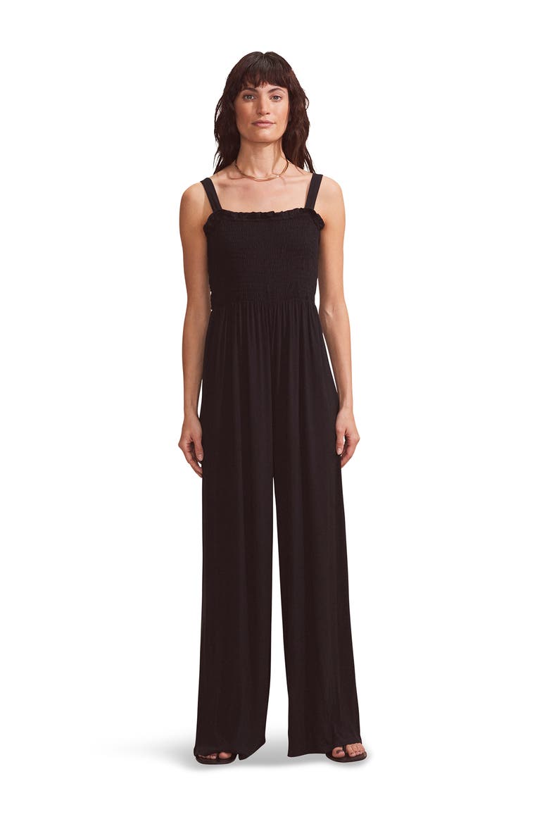 Shirred Bodice Jersey Jumpsuit, Main, color, Black