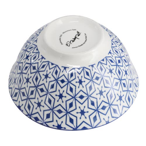 Elama Moxy 6 Piece Assorted Design 20oz Porcelain Footed Bowl Set In Blue