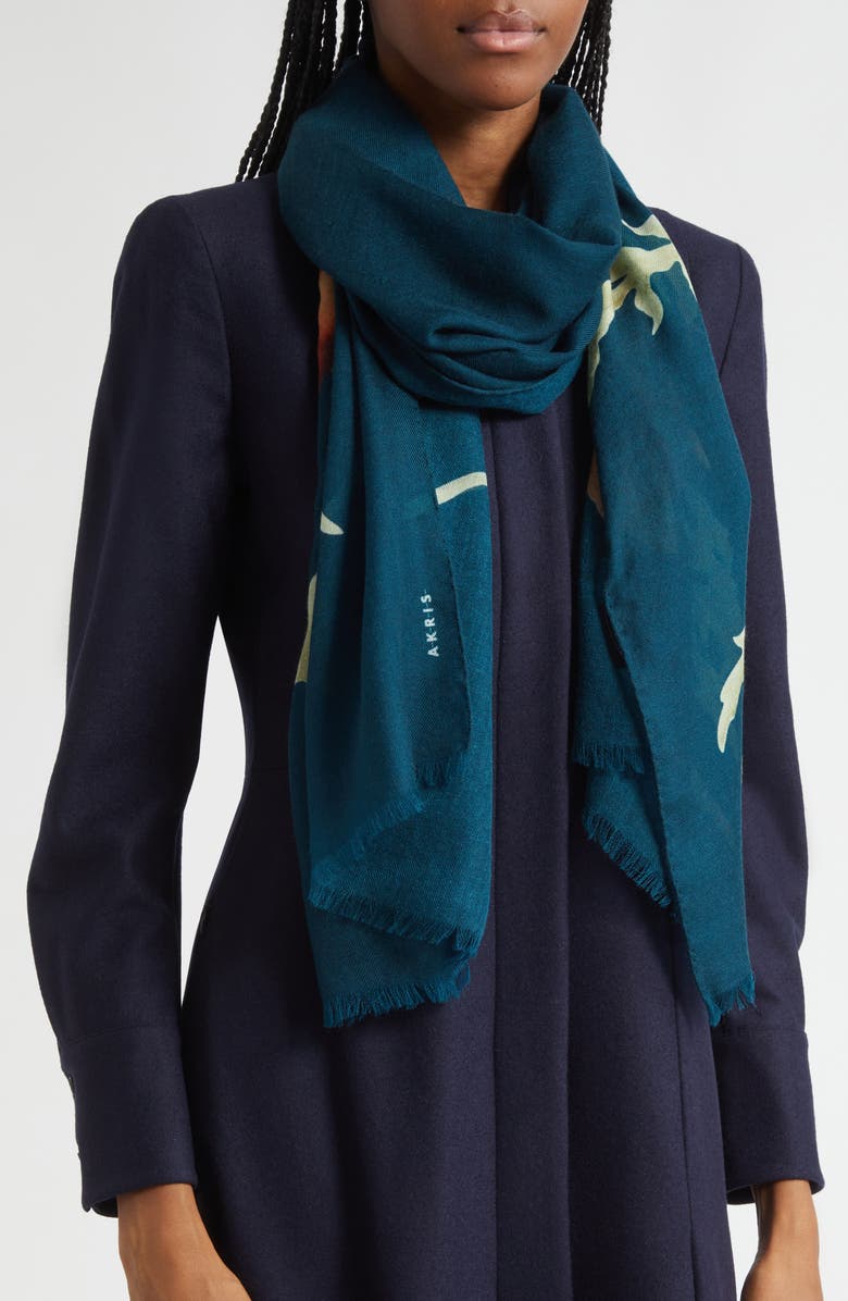 Akris Anemone Cashmere Fringe Scarf, Alternate, color, River Green