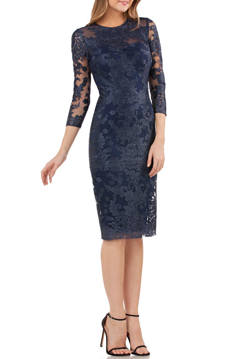 JS Collections Embroidered Lace Sheath Dress, Main, color,