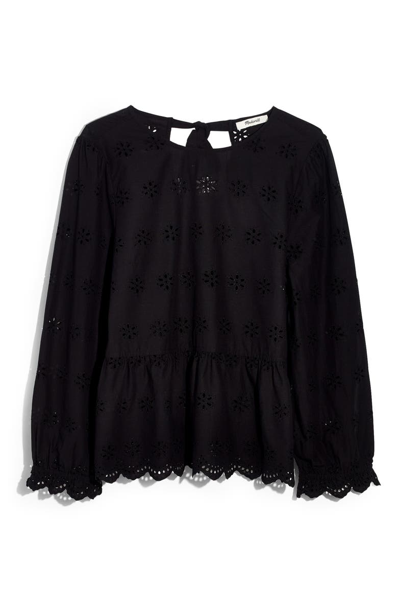 Madewell Eyelet Keyhole Peplum Top, Main, color, 