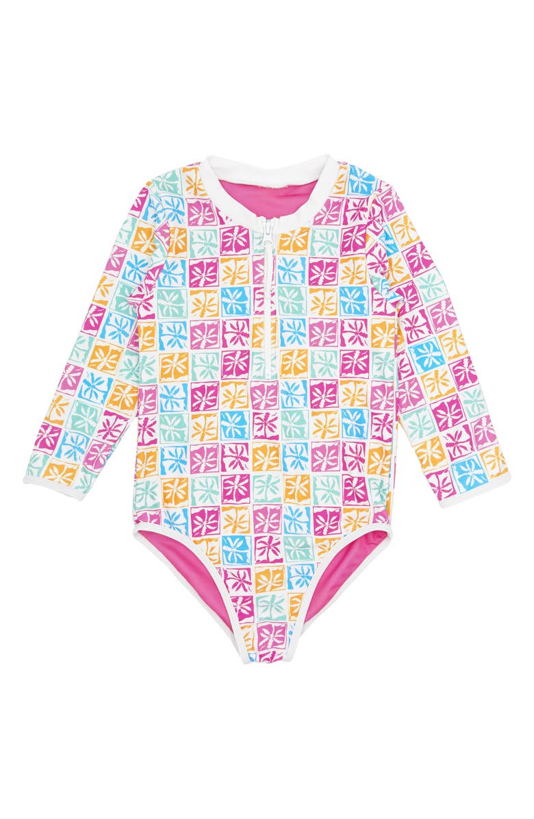 Feather 4 Arrow Kids' Sun Seeker UPF 50+ One-Piece Rashguard Swimsuit, Main, color, Carnation