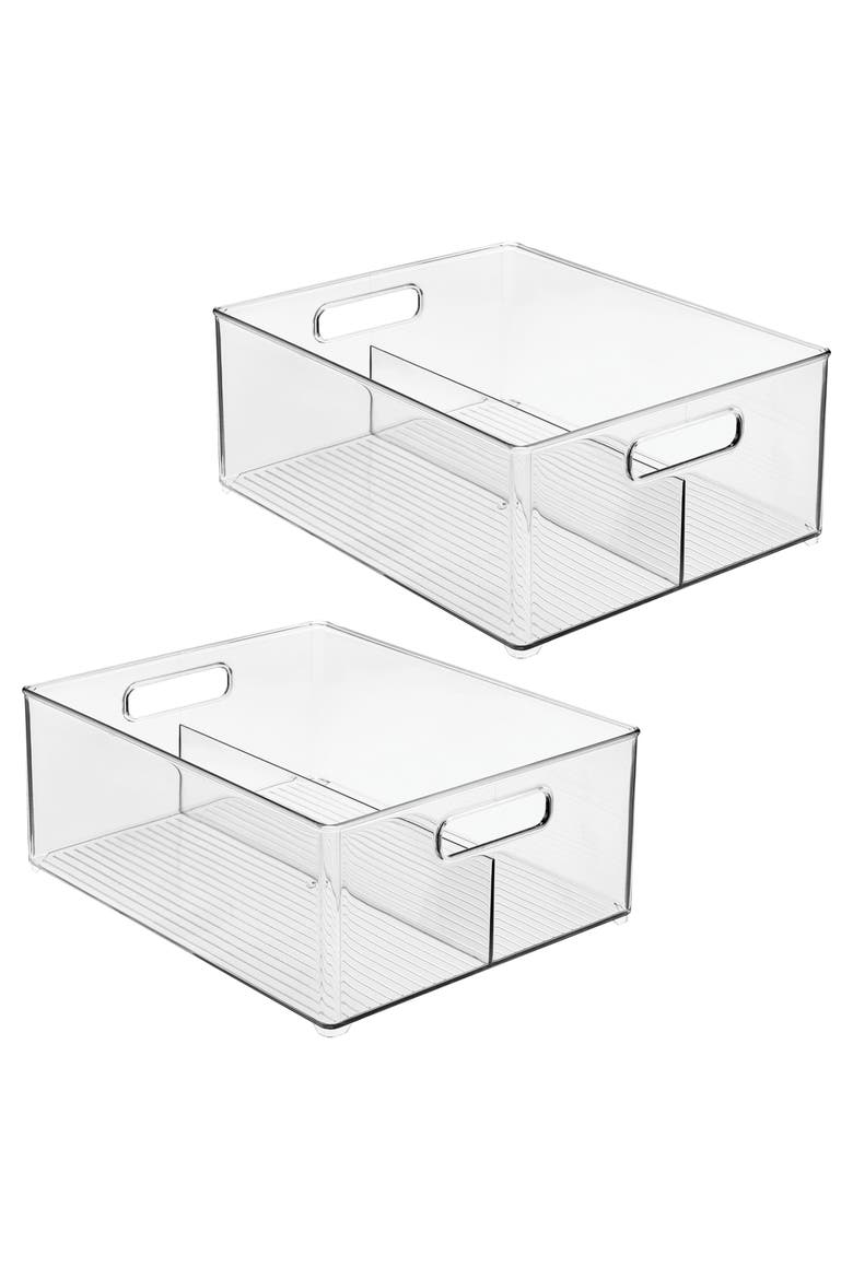 Divided Pantry Bin with Handles for Pantry, Refrigerator, Freezer - Set of 2 - Clear, Main, color, Clear