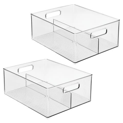 Divided Pantry Bin with Handles for Pantry, Refrigerator, Freezer - Set of 2 - Clear
