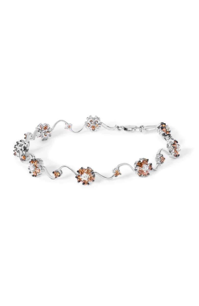 Haus of Brilliance 10K White Gold 4.0 Cttw Champagne Diamond Floral Cluster and Station Link Bracelet, Main, color, White