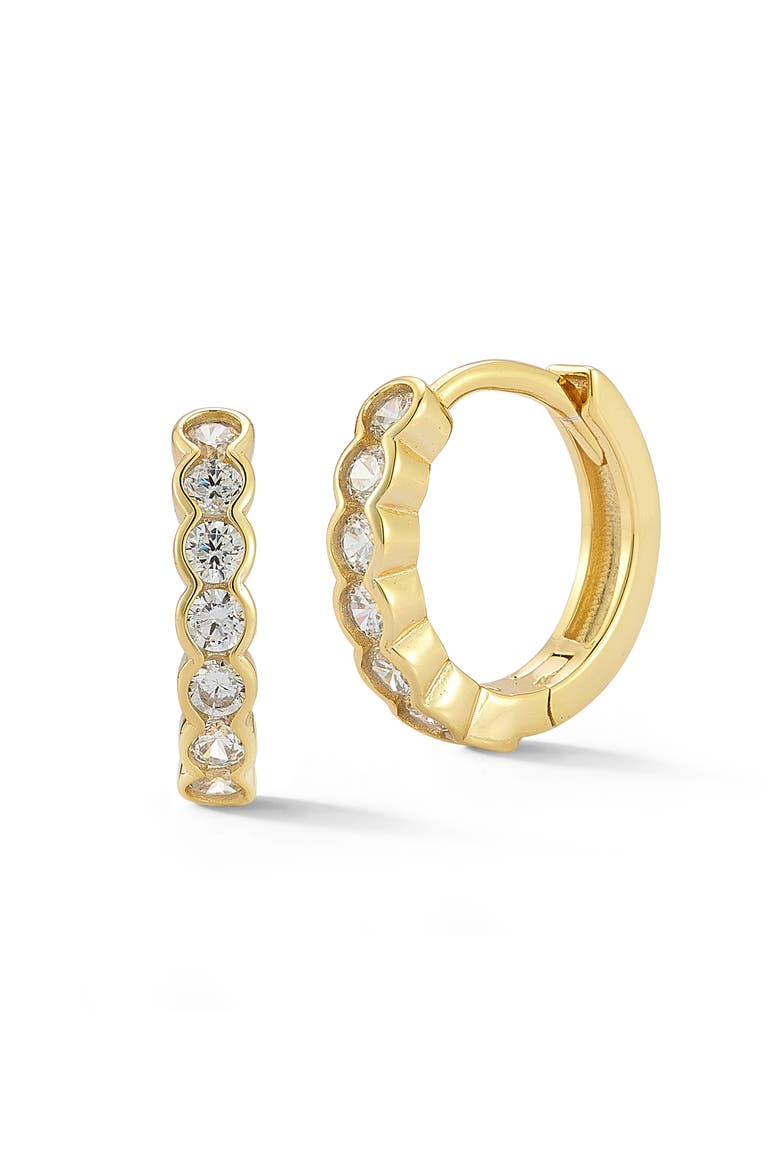 Cubic ZIrconia Sterling Silver Huggie Hoop Earrings, Main, color, GOLD