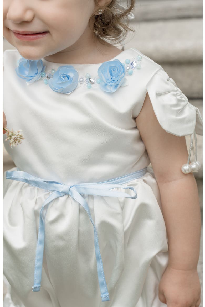 Daphne Satin Romper with Blue Embroidery, Alternate, color, White and Baby Blue
