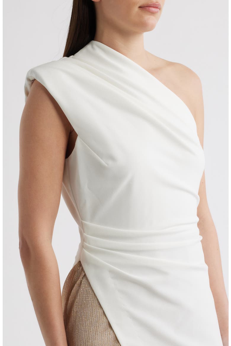 Marigold One-Shoulder Mixed Media Gown, Alternate, color, SAND LIGHT