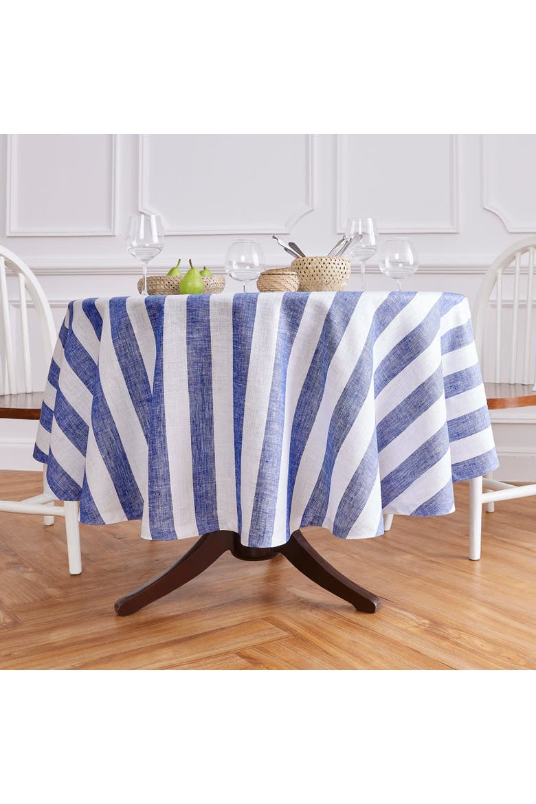 Linen Round Tablecloth - Cabana Stripe, Main, color, Navy and White