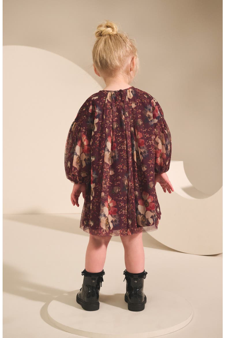 Kids' Floral Long Sleeve Mesh Dress, Alternate, color, PURPLE