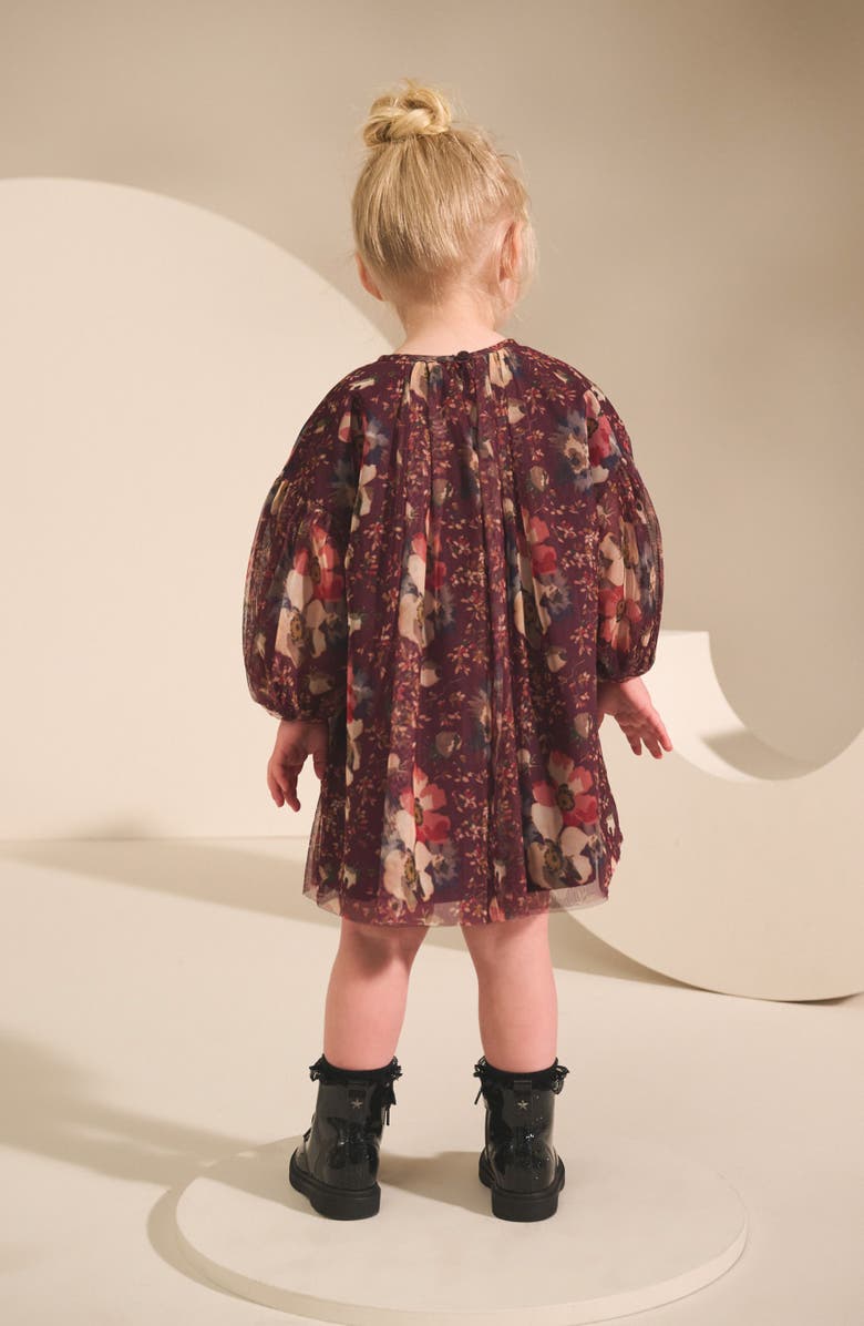 NEXT Kids' Floral Long Sleeve Mesh Dress, Alternate, color, Purple