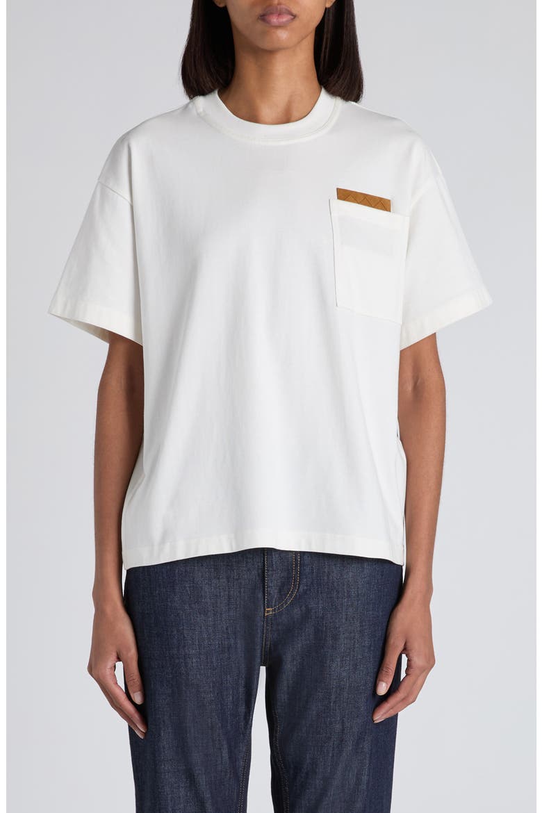 Pima Cotton Pocket T-Shirt with Intrecciato Suede Patch, Main, color, 9071 CHALK